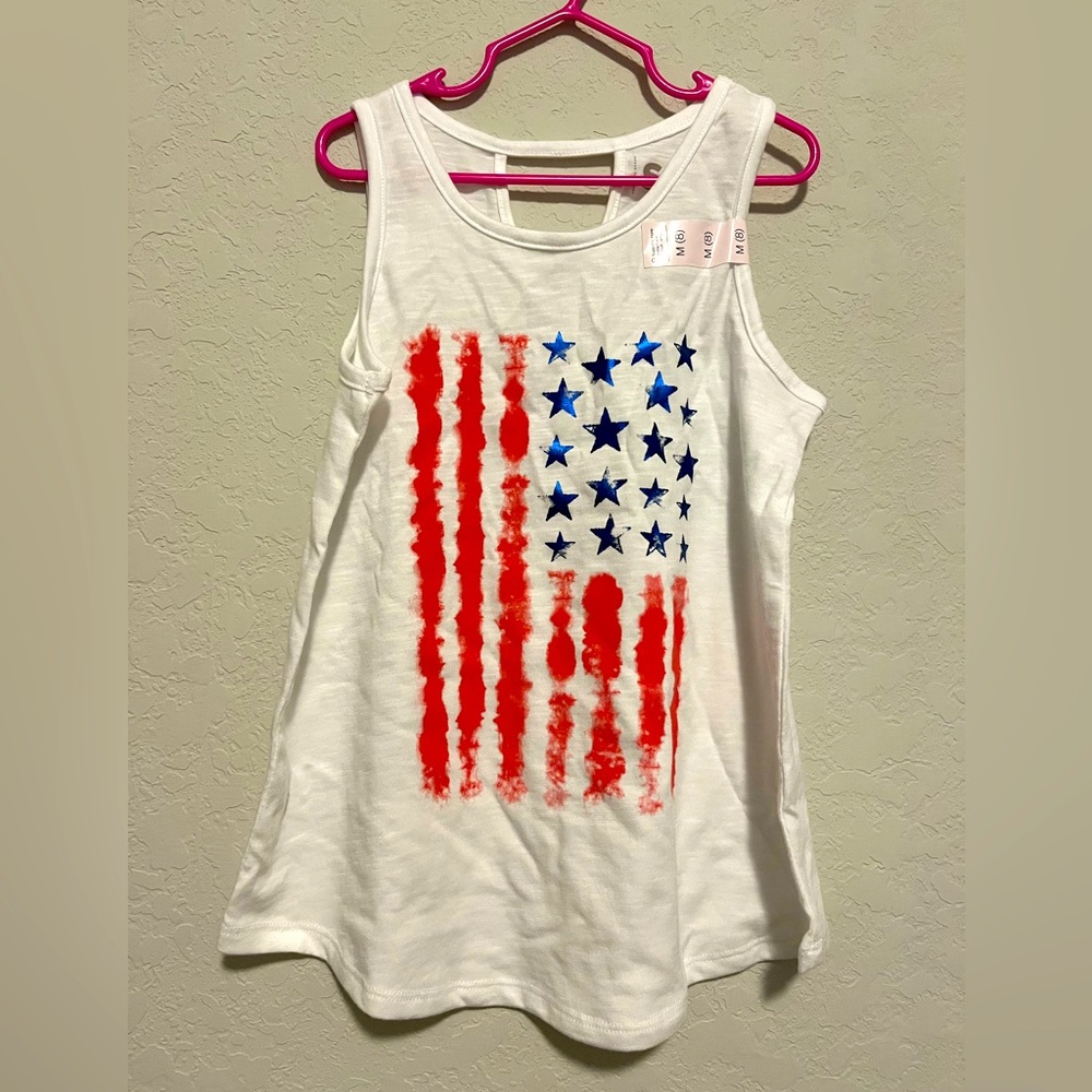 Size 8, Patriotic sleeveless girls t-shirt. New